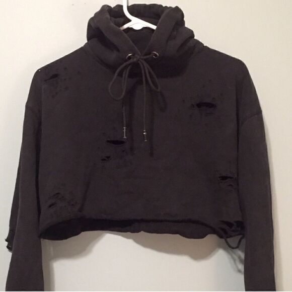 LF Emma & Sam Black Distressed Cropped Hoodie - Picture 1 of 2